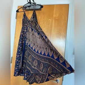 Silk Dress Boho Flowy hi-low V-neck halter